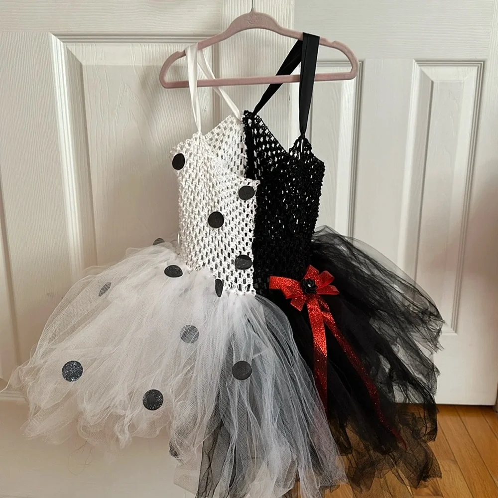 Black & White Polka Dot Tulle Kids Costume Dress